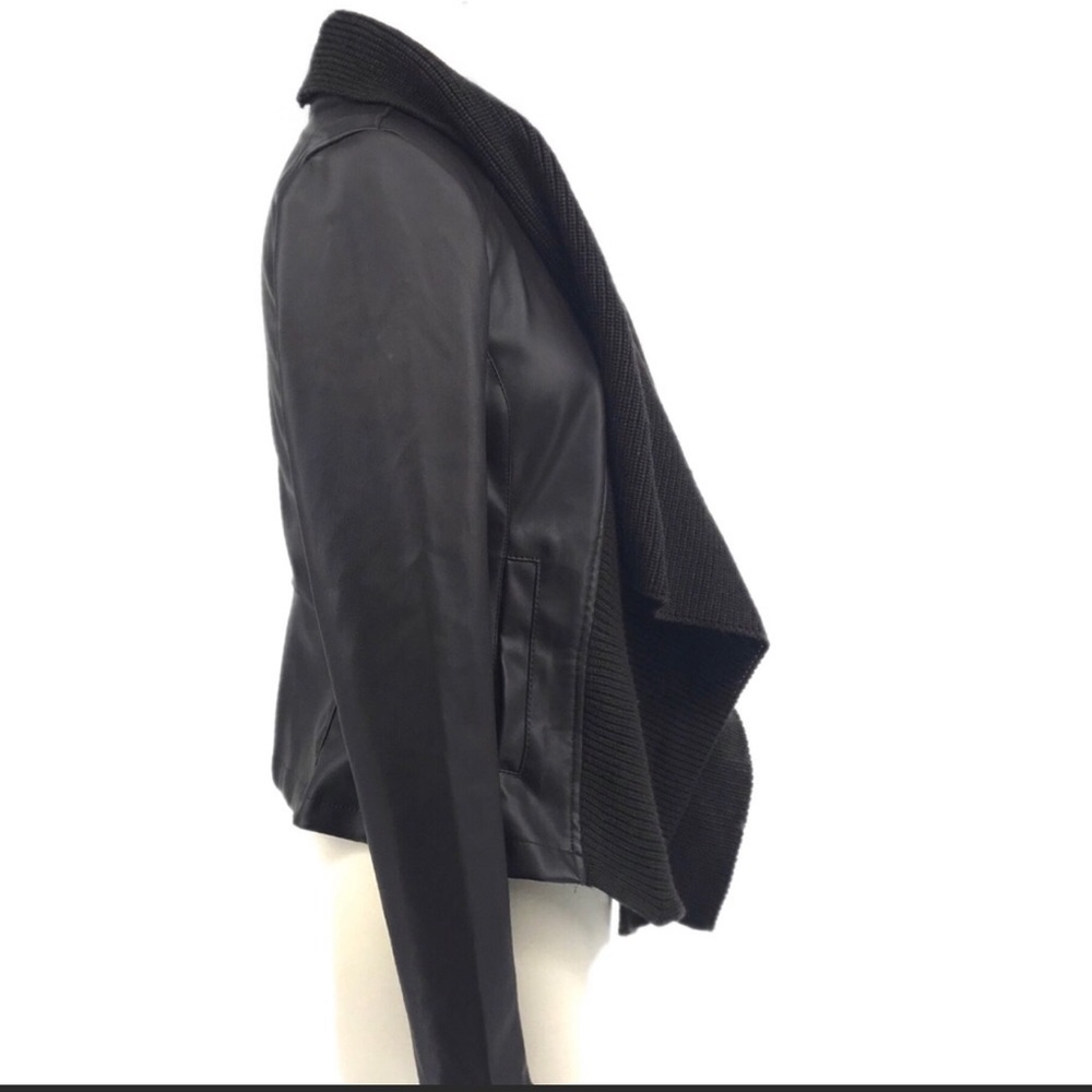 Deep Merlot Drape-Front Faux-Leather Jacket - Picture 2 of 6